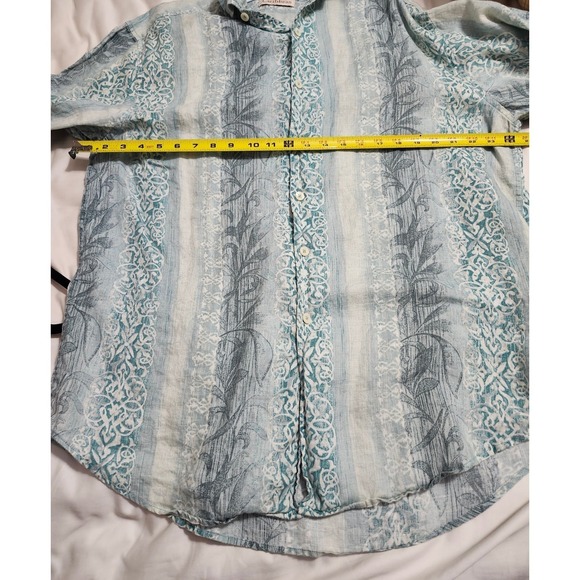 Caribbean Mens 100% Linen Long Sleeve Button Down Shirt Blue Floral Stripe Large - Picture 6 of 14